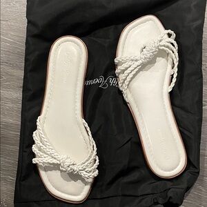 Saks Fifth Avenue White Braided Knot Slide Sandals